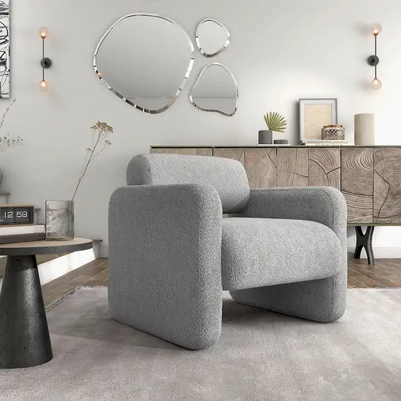 Fauteuil en tissu moderne à dossier rond, canapé une place rembourré.