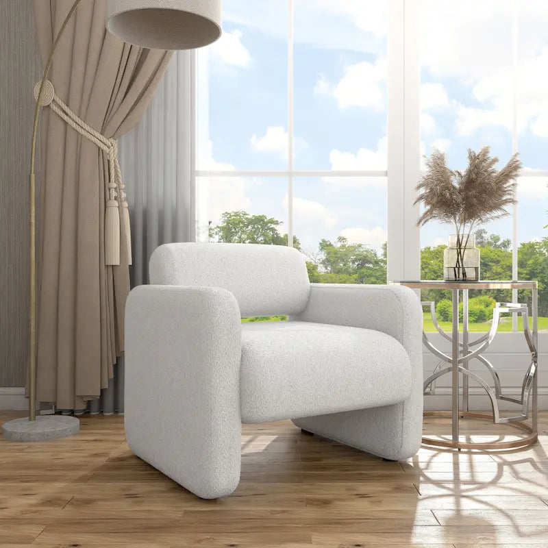 Fauteuil en tissu moderne à dossier rond, canapé une place rembourré.