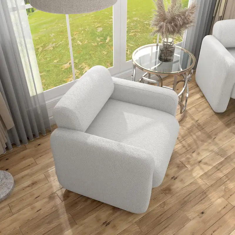 Fauteuil en tissu moderne à dossier rond, canapé une place rembourré.