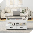Table basse relevable en bois avec étagère de rangement et tiroirs