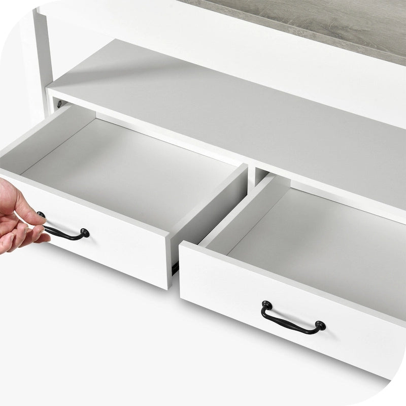 Table basse relevable en bois avec étagère de rangement et tiroirs