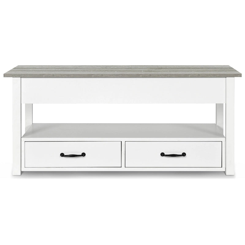 Table basse relevable en bois avec étagère de rangement et tiroirs
