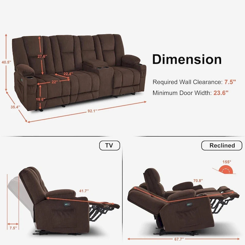 Canapé inclinable électrique avec massage et chaleur lombaire,