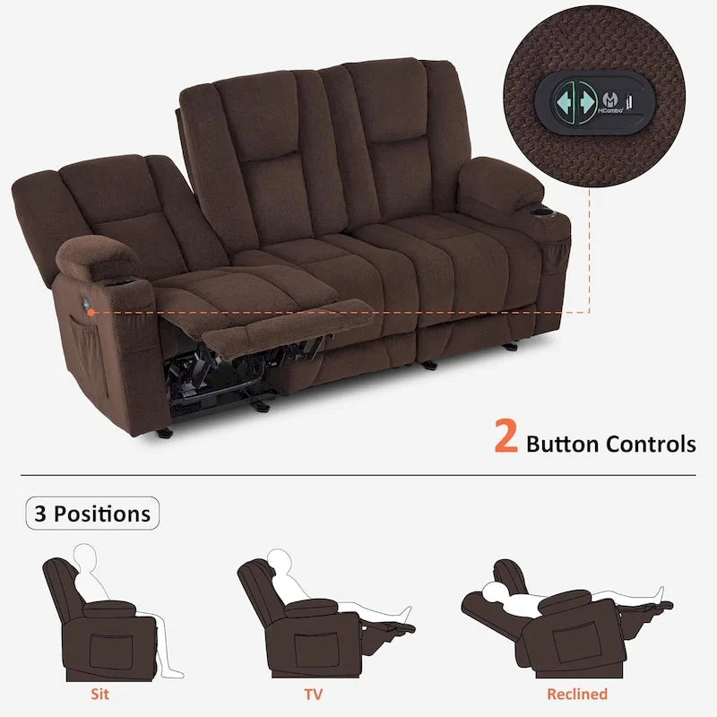 Canapé inclinable électrique avec massage et chaleur lombaire,