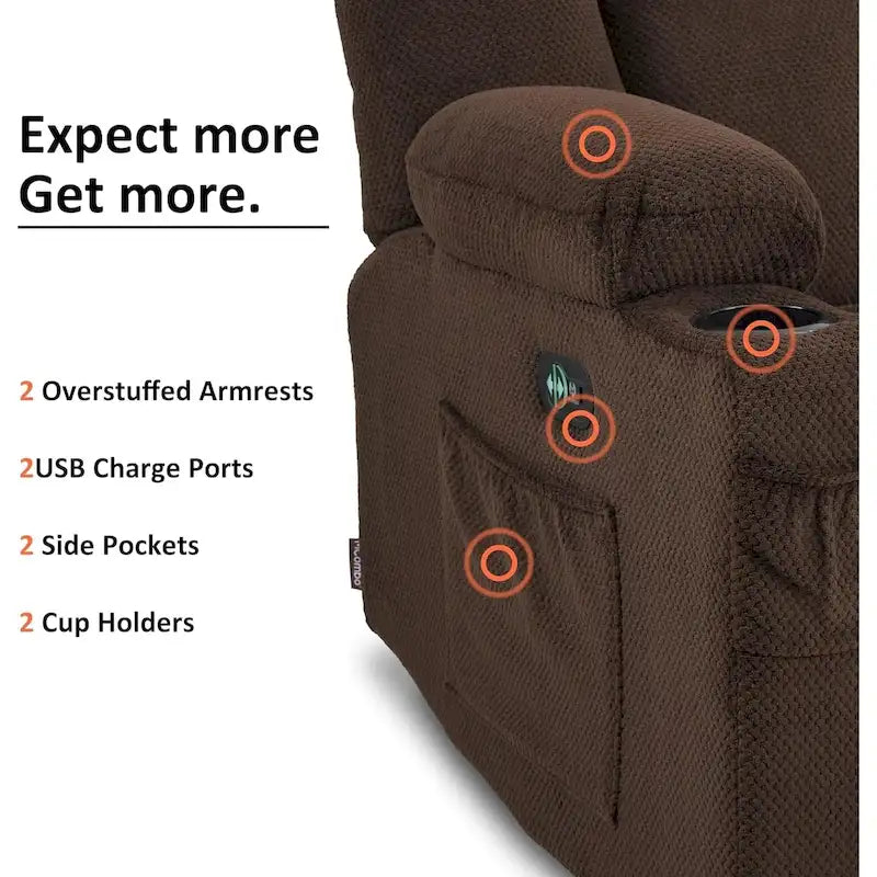 Canapé inclinable électrique avec massage et chaleur lombaire,