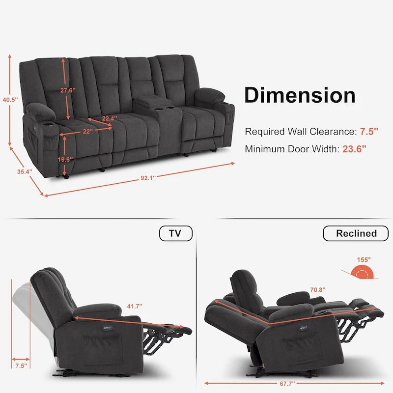 Canapé inclinable électrique avec massage et chaleur lombaire,