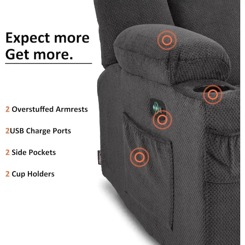 Canapé inclinable électrique avec massage et chaleur lombaire,