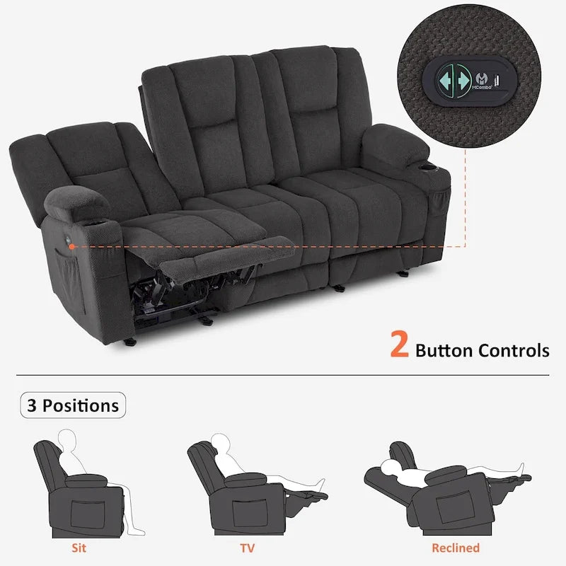 Canapé inclinable électrique avec massage et chaleur lombaire,