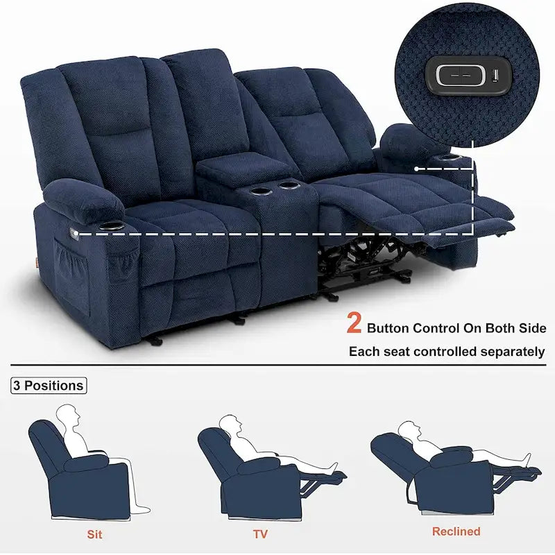 Canapé inclinable électrique avec massage et chaleur lombaire,