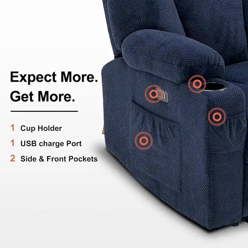 Canapé inclinable électrique avec massage et chaleur lombaire,