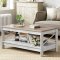 Table basse de ferme avec rangement, table d'appoint à 2 niveaux pour le salon