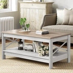 Table basse de ferme avec rangement, table d'appoint à 2 niveaux pour le salon