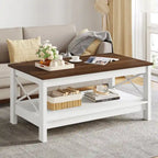 Table basse de ferme avec rangement, table d'appoint à 2 niveaux pour le salon