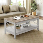 Table basse de ferme avec rangement, table d'appoint à 2 niveaux pour le salon