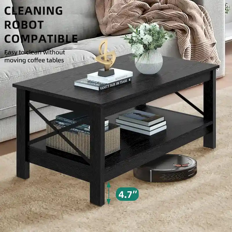 Table basse de ferme avec rangement, table d'appoint à 2 niveaux pour le salon