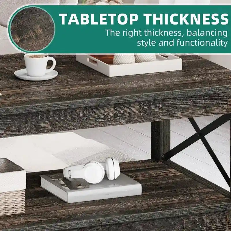 Table basse de ferme avec rangement, table d'appoint à 2 niveaux pour le salon