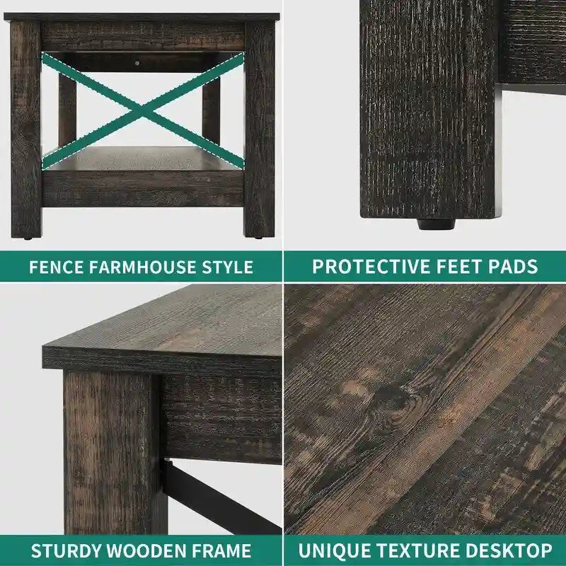 Table basse de ferme avec rangement, table d'appoint à 2 niveaux pour le salon