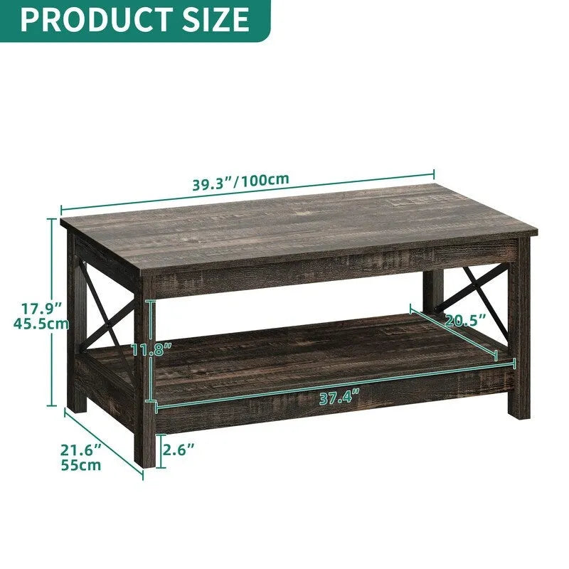 Table basse de ferme avec rangement, table d'appoint à 2 niveaux pour le salon