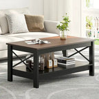 Table basse de ferme avec rangement, table d'appoint à 2 niveaux pour le salon