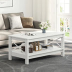 Table basse de ferme avec rangement, table d'appoint à 2 niveaux pour le salon