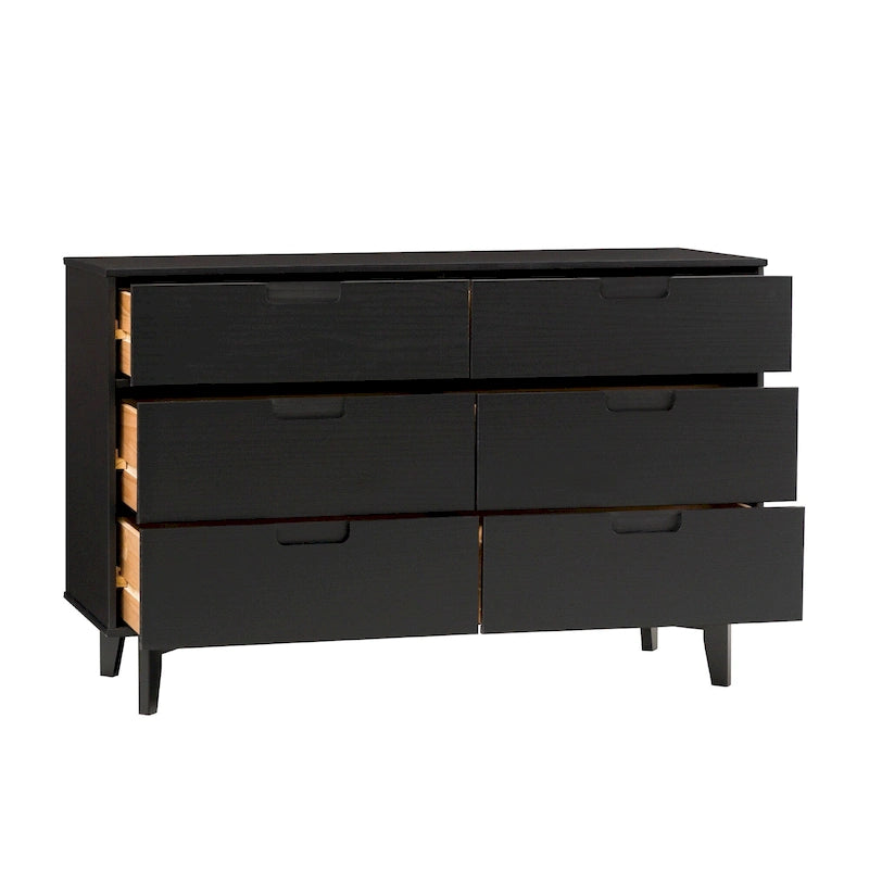 Commode 6 tiroirs en bois massif de style Mid-Century