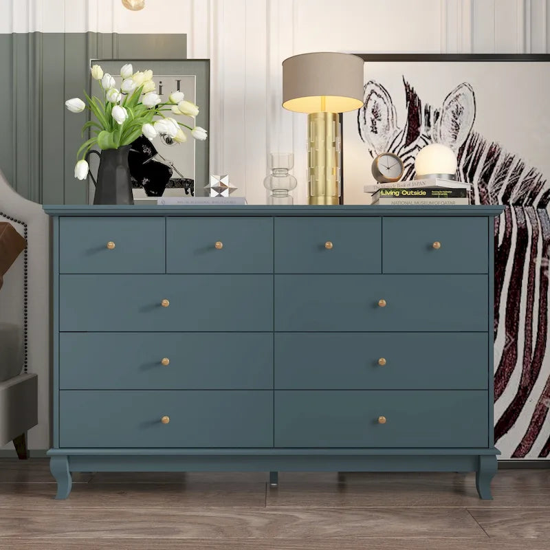 Commode de chambre double de 140 cm de large avec tiroirs de rangement