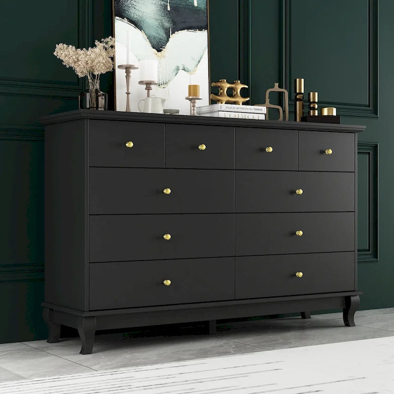 Commode de chambre double de 140 cm de large avec tiroirs de rangement