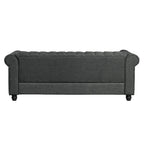 Canapé Chesterfield en lin avec capitonnage à boutons, clous décoratifs et pieds en bois massif pour salon
