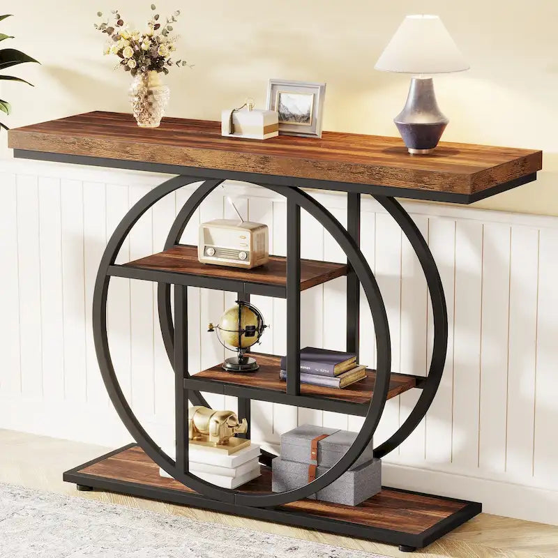 Console pour entrée, table de canapé industrielle à 4 niveaux derrière le canapé