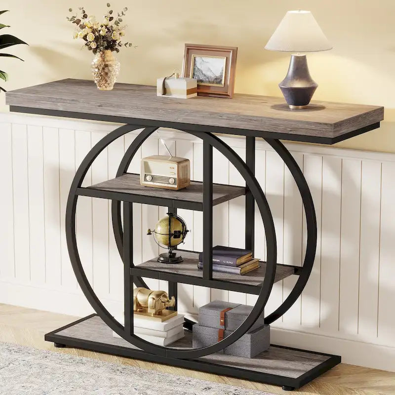 Console pour entrée, table de canapé industrielle à 4 niveaux derrière le canapé