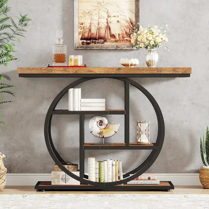 Console pour entrée, table de canapé industrielle à 4 niveaux derrière le canapé