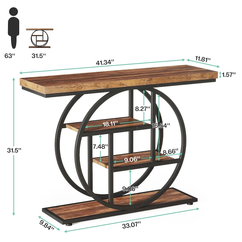 Console pour entrée, table de canapé industrielle à 4 niveaux derrière le canapé
