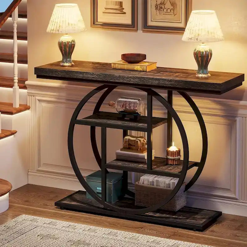 Console pour entrée, table de canapé industrielle à 4 niveaux derrière le canapé