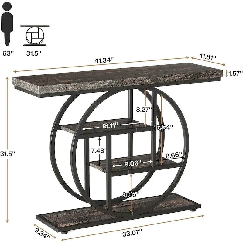 Console pour entrée, table de canapé industrielle à 4 niveaux derrière le canapé