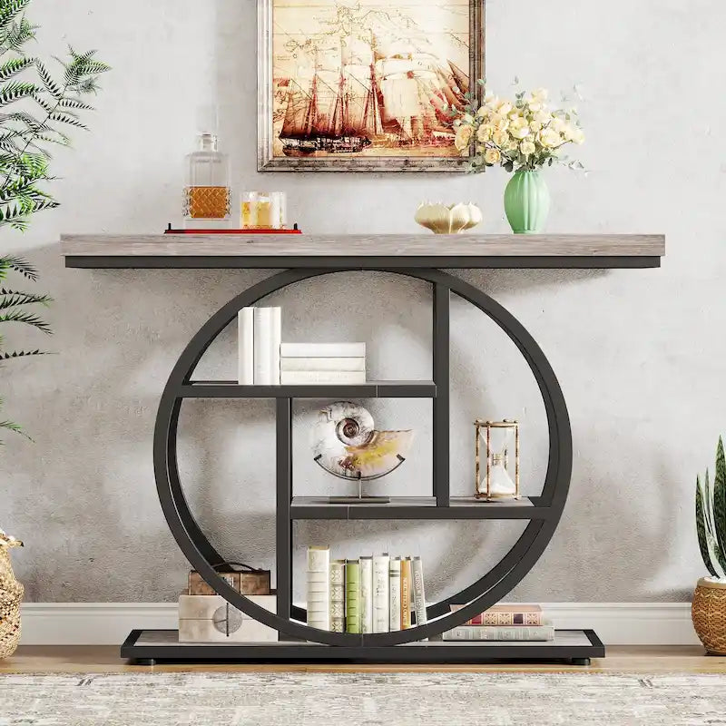Console pour entrée, table de canapé industrielle à 4 niveaux derrière le canapé