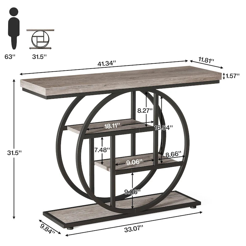 Console pour entrée, table de canapé industrielle à 4 niveaux derrière le canapé