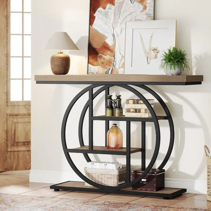 Console pour entrée, table de canapé industrielle à 4 niveaux derrière le canapé