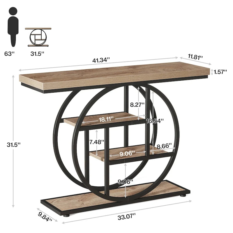 Console pour entrée, table de canapé industrielle à 4 niveaux derrière le canapé
