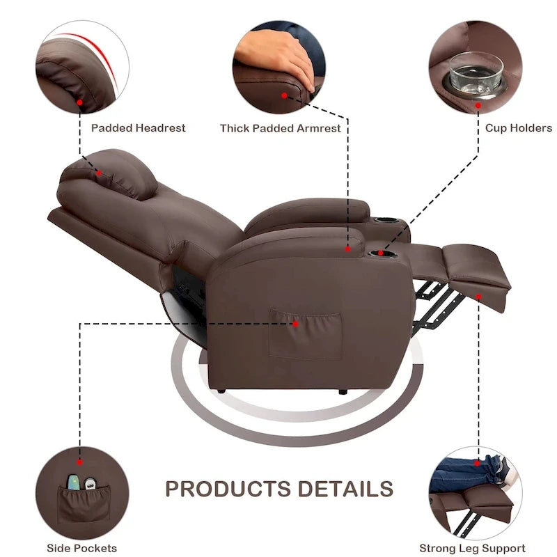 Fauteuil inclinable releveur en cuir PU avec massage