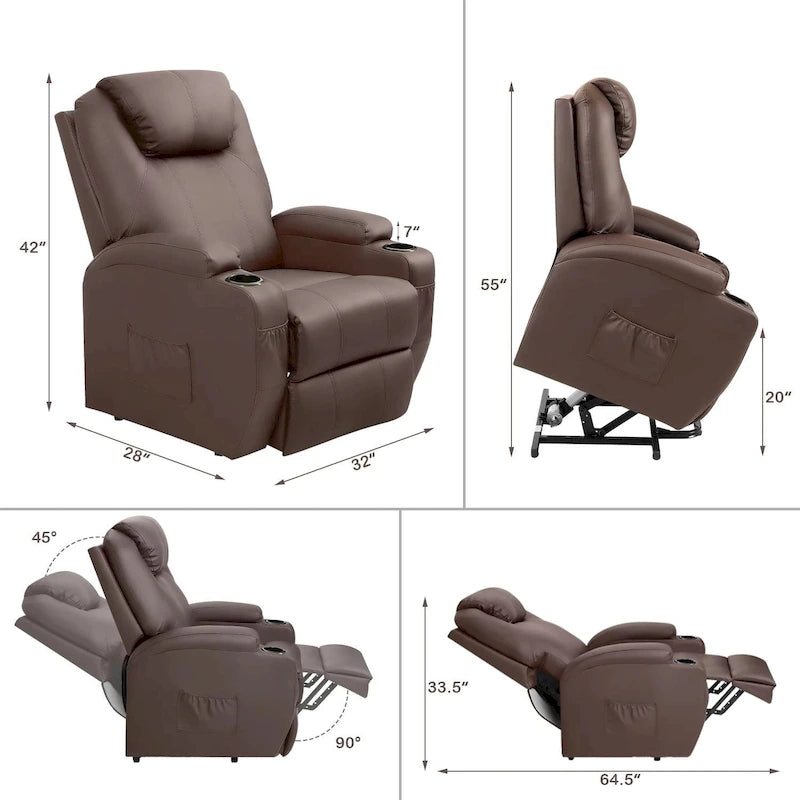 Fauteuil inclinable releveur en cuir PU avec massage