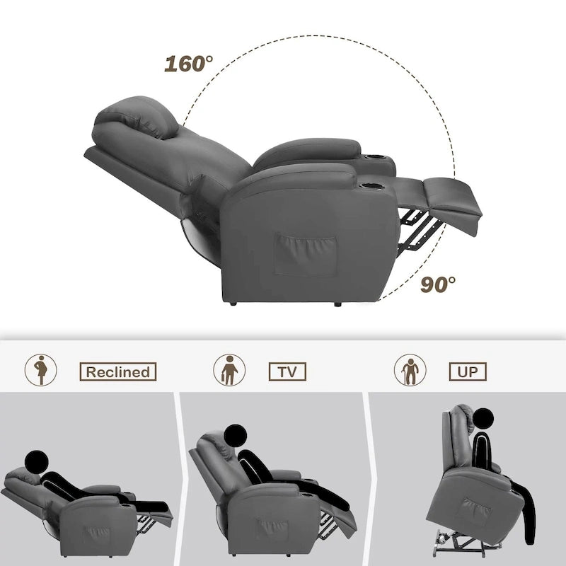 Fauteuil inclinable releveur en cuir PU avec massage
