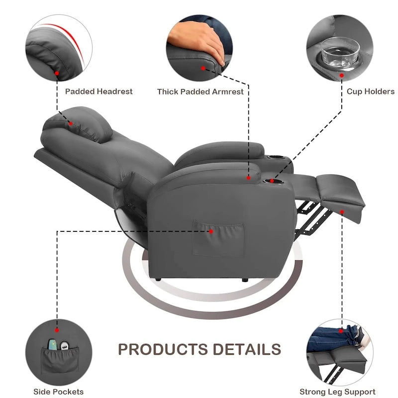 Fauteuil inclinable releveur en cuir PU avec massage