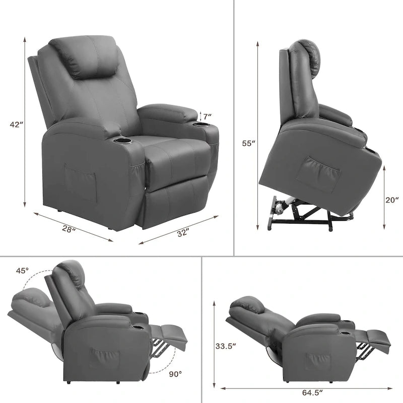 Fauteuil inclinable releveur en cuir PU avec massage