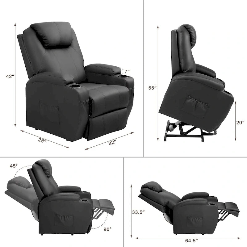 Fauteuil inclinable releveur en cuir PU avec massage