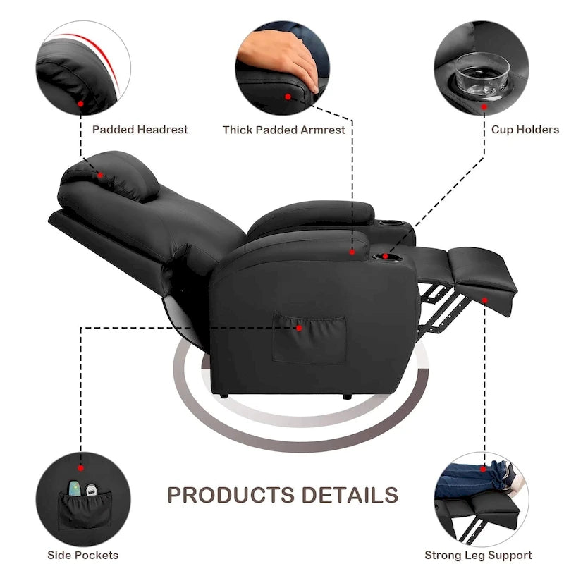 Fauteuil inclinable releveur en cuir PU avec massage