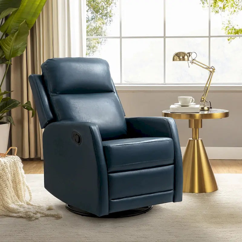 Fauteuil inclinable, pivotant et à bascule manuel Esteban moderne en similicuir avec dossier à oreilles