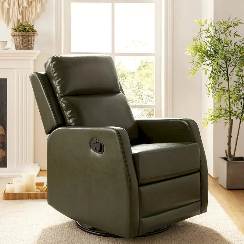 Fauteuil inclinable, pivotant et à bascule manuel Esteban moderne en similicuir avec dossier à oreilles