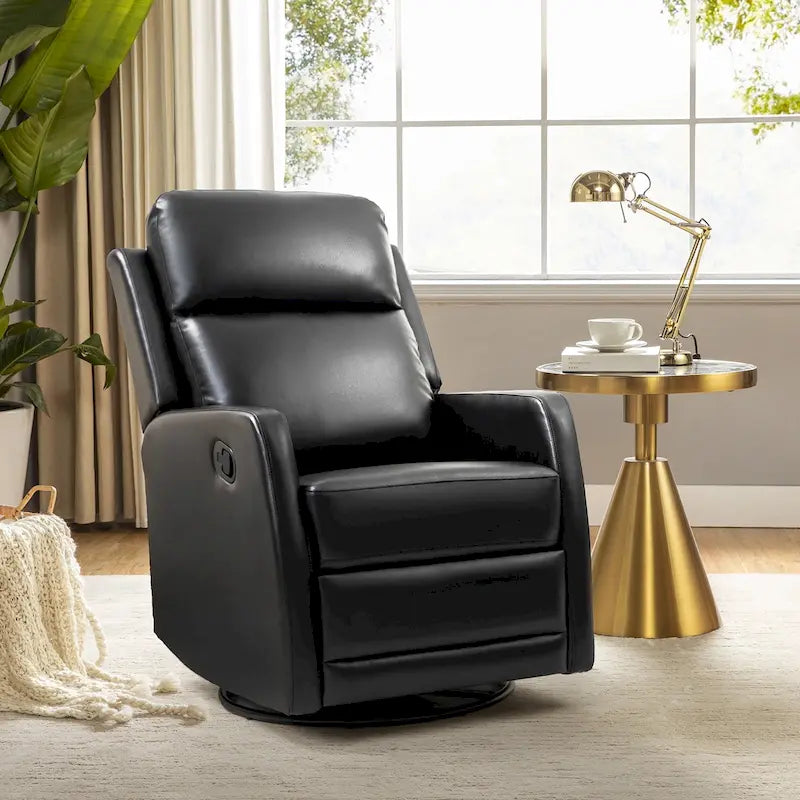 Fauteuil inclinable, pivotant et à bascule manuel Esteban moderne en similicuir avec dossier à oreilles