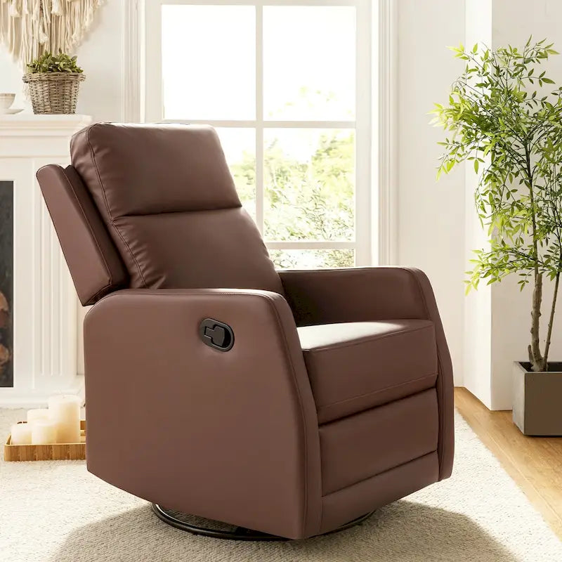 Fauteuil inclinable, pivotant et à bascule manuel Esteban moderne en similicuir avec dossier à oreilles