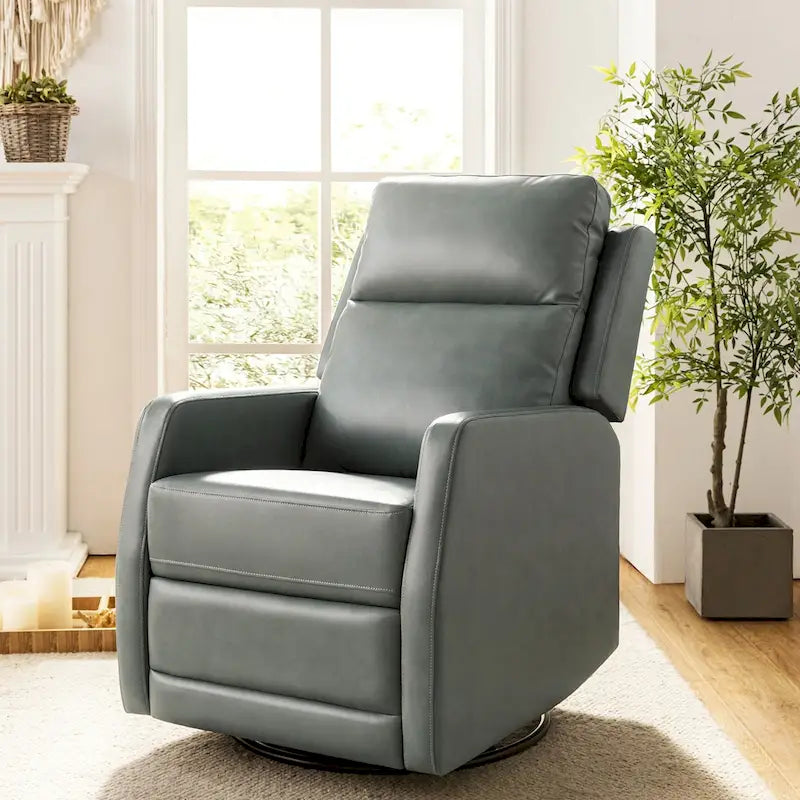 Fauteuil inclinable, pivotant et à bascule manuel Esteban moderne en similicuir avec dossier à oreilles
